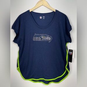 Women Team Apparel NFL Seattle Seahawks Blue Short Sleeve Shirt Lg Rhinestones